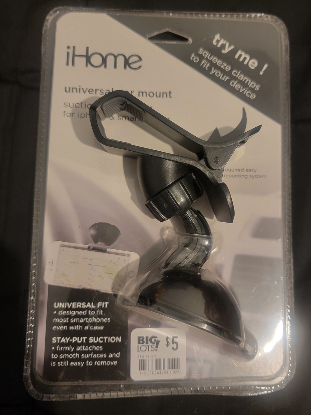 iHome Black and White Universal Car Mount - Suction Cup Phone Holder
